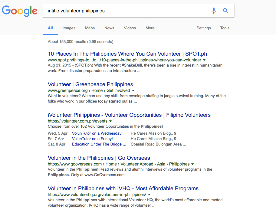 Screen Shot Searching for Places to Volunteer
